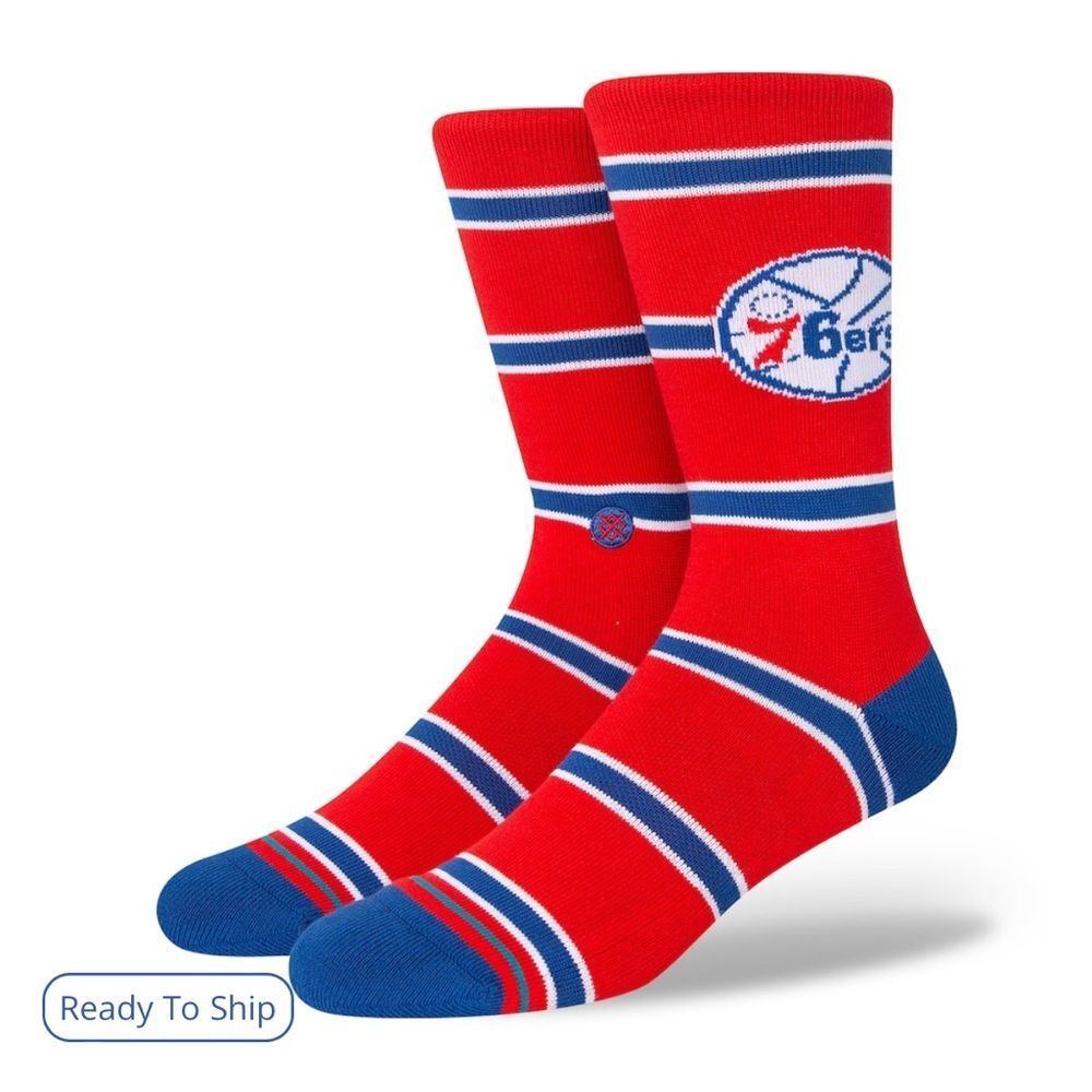 STANCE MEN’S CASUAL CREW HEIGHT HARDWOOD CLASSICS 76ERS RED NBA OFFICIAL NWT